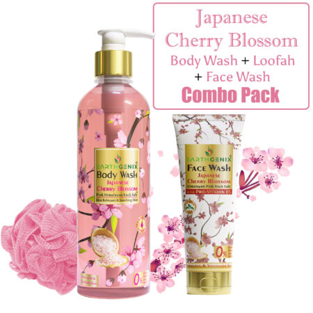 Combo Pack Japanese Cherry Blossom Body Wash 300ml + Loofah + Face wash 50ml
