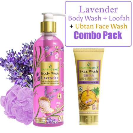 Combo Pack Lavender Body Wash 300ml + Loofah + Ubtan Face Wash 100ml